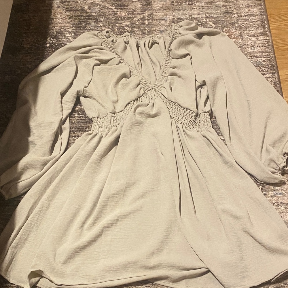 Elegant Khaki Tan Long Sleeve Dress